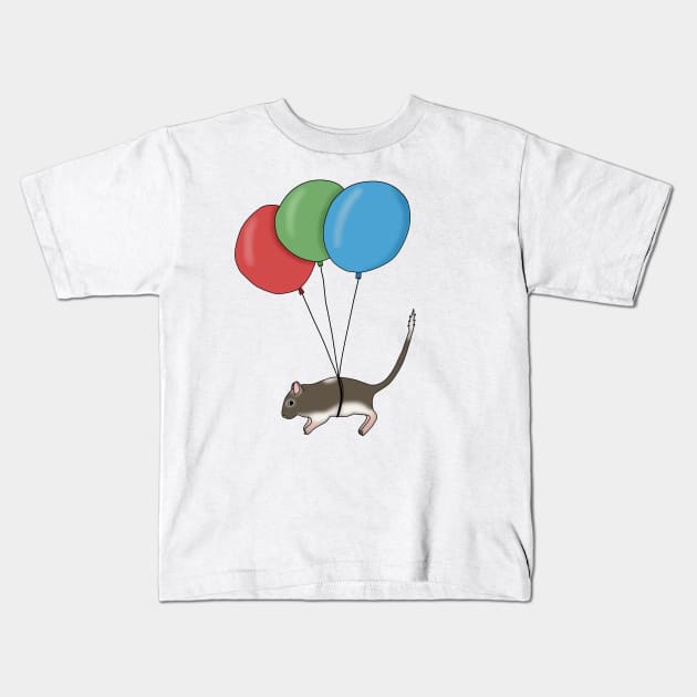 Brown gerbil flying with balloons Kids T-Shirt by Becky-Marie